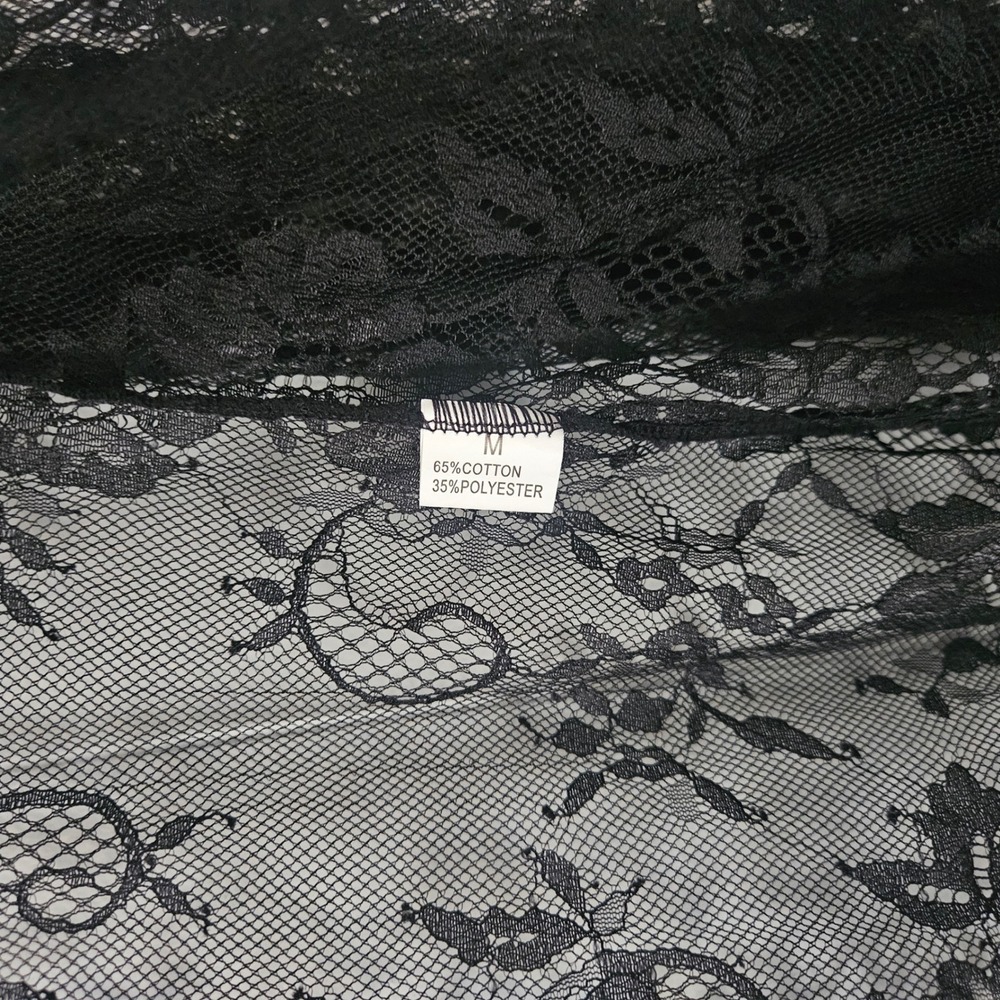 Black Lace Open-Front Cardigan Sweater - Picture 4 of 4